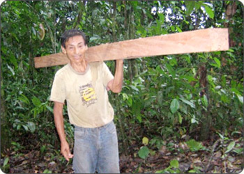 Federico carrying a post